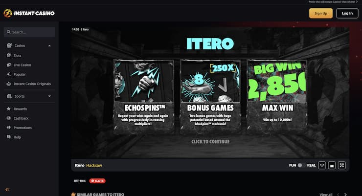 An image of Instant Casino, a top site according to our Itero slot review