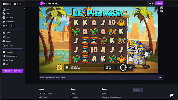 Checking out CoinCasino during our Le Pharaoh slot review