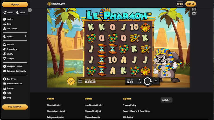 Lucky Block's Le Pharaoh casino 