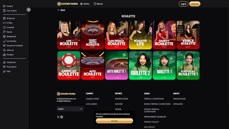 Golden Panda Roulette Games Selection