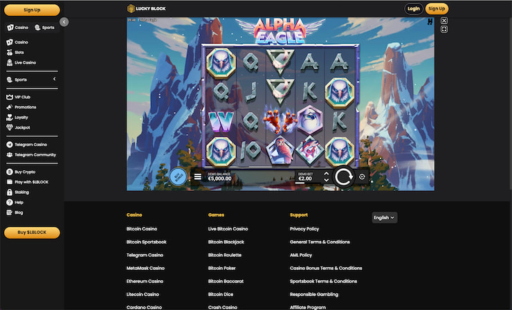 Taking a look at Lucky Block's Alpha Eagle casino