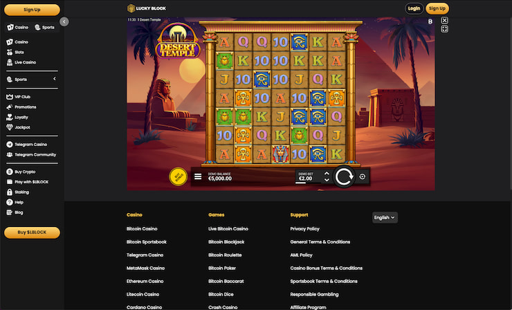 A Lucky Block screenshot from our Desert Temple slot review