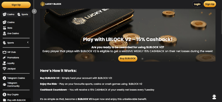 Lucky Block 15% Cashback