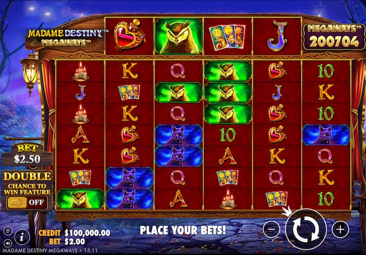 A screenshot of the Madame Destiny Megaways free casino slot