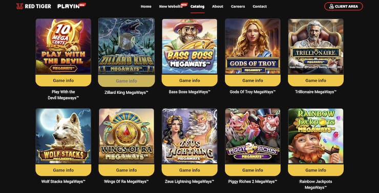 Lobby showing some of the Red Tiger Gaming Megaways titles.