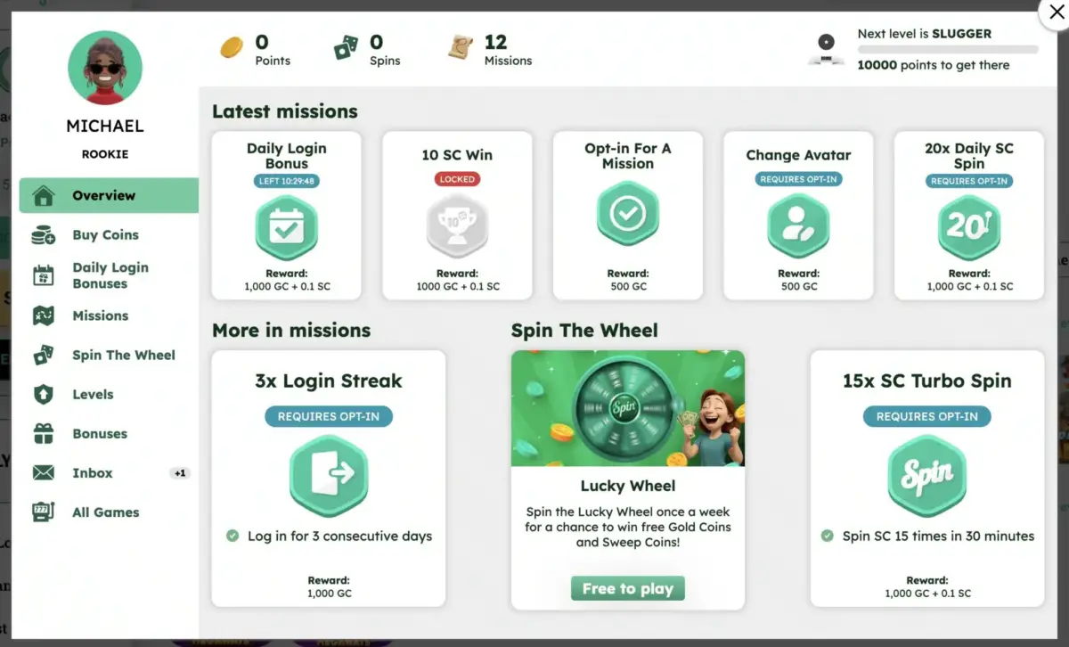 Daily missions as Lucky.me social casino