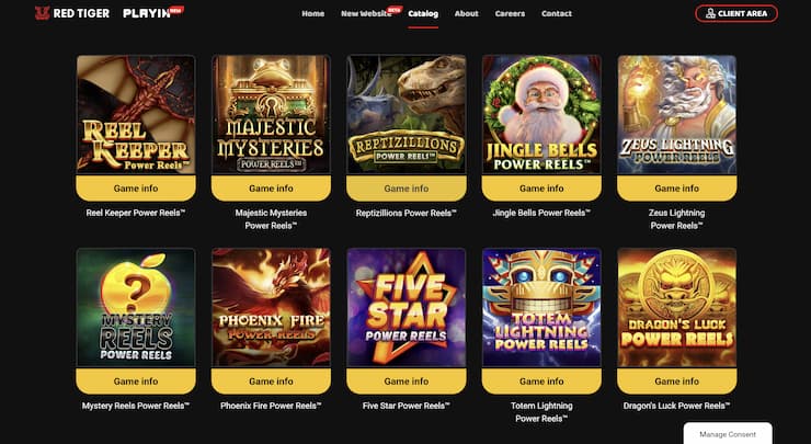 A list of Red Tiger Gaming games with the unique Power reels feature.