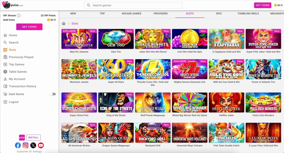 Pulsz casino games