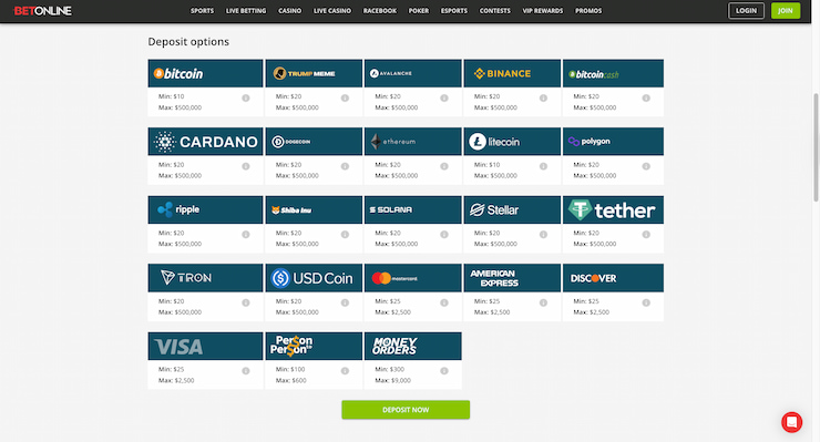BetOnline banking options