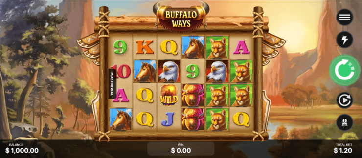 A screenshot showing the Buffalo Ways slot at Raging Bull