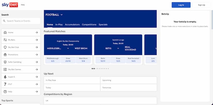 Sky Bet football betting site