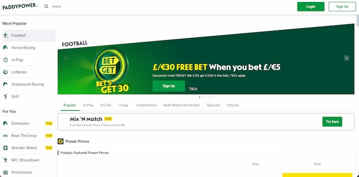 Paddy Power football betting site