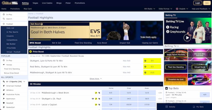 William Hill football betting site