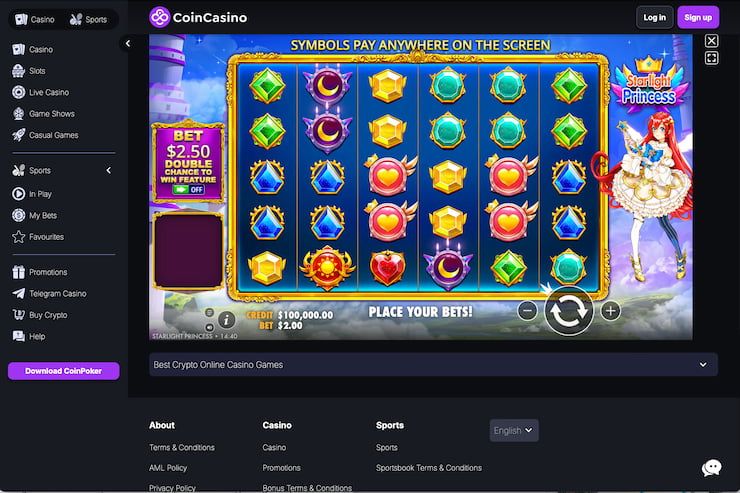 Checking out CoinCasino during our Starlight Princess slot review