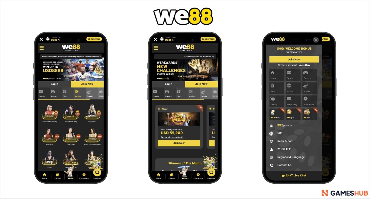 a screenshot of the we88 indonesia sports betting app