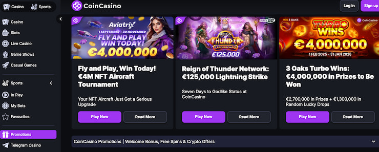 a glance at the promotional lineup at coincasino hong kong online casino
