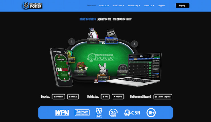 A screenshot of the Black Chip Poker homepage