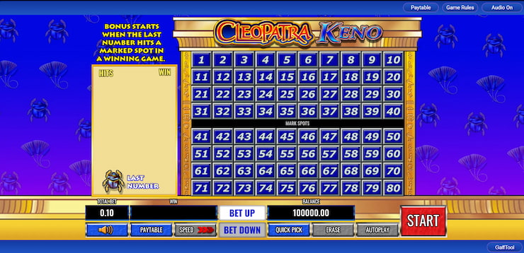 Cleopatra Keno as an example of a free Keno game
