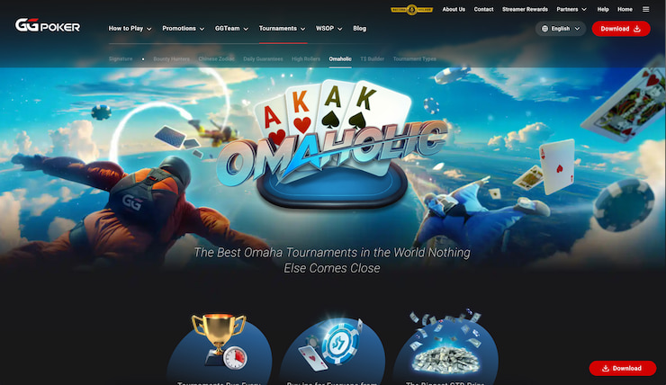 A screenshot of GG Poker's Omaha poker offering.