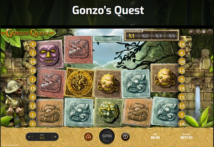 Display of NetEnts Gonzo's Quest avalanche reels.