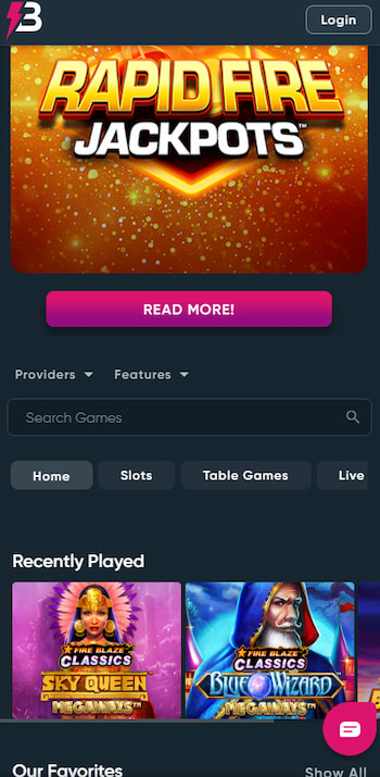 A screenshot taken from BetPlay's mobile-compatible site, featuring recently played Playtech slot games.