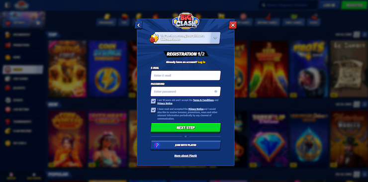 A brief look at the registration process at Big Clash, one of the best eCheck casinos Canada.