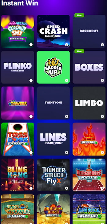 A brief snapshot of the instant-win games at BoyleCasino, including Plinko, Crash, Limbo, and more.