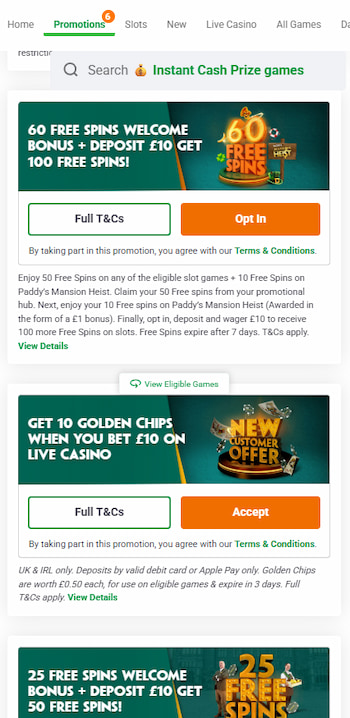 A snapshot of the kind of promotional ads UK players often see