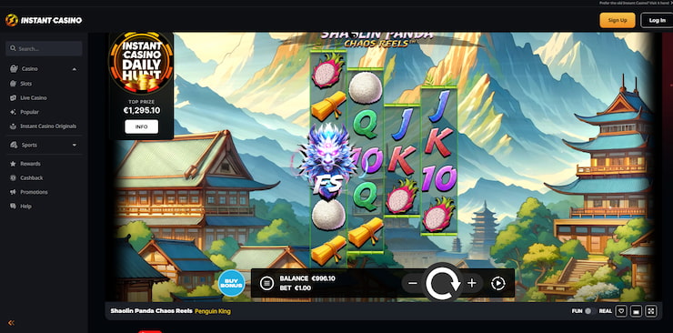 More detailed look at Penguin King's Chaos Reel feature in motion, as seen through the Shaolin Panda slot.