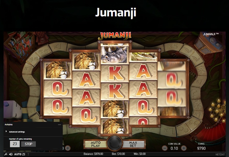 Display of Jumanji which is a hit NetEnt slot.