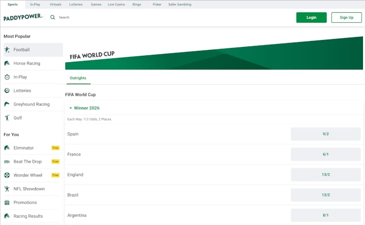 paddy power world cup betting