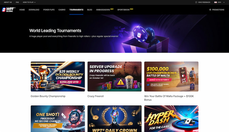 A screenshot of WPT Global poker homepage.