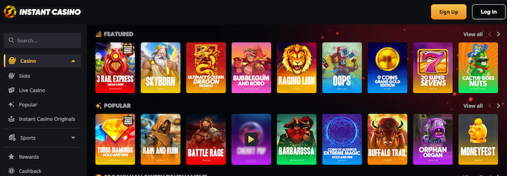 A look at some of the featured slots listed at the Instant Casino online in India