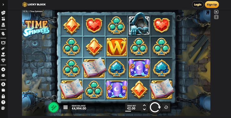 A look at the main game icons, as seen at Lucky Block during our Time Spinners slot review