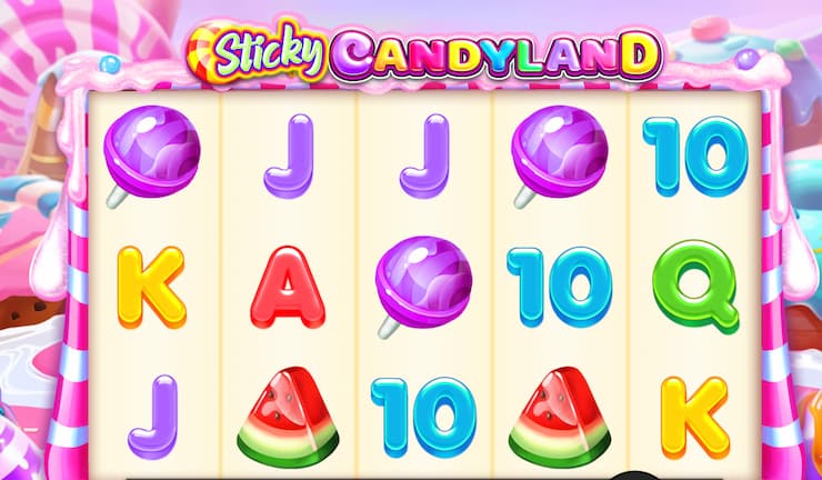 A look at the reels and rows of the Sticky Candyland slot