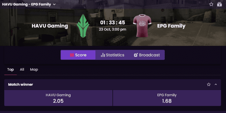 An example of match:round-winner bets when playing CSGO