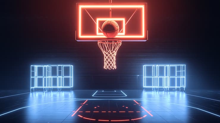 We show an AI image of a basketball goal to depict Ontario's devotion to the Toronto Raptors NBA team.