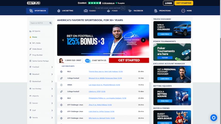 A screenshot of the homepage for BetUS Sports
