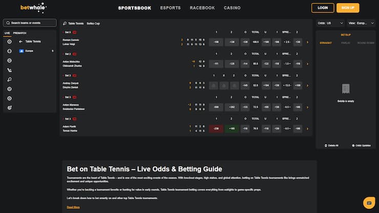 another look at the table tennis odds on BetWhale Sports