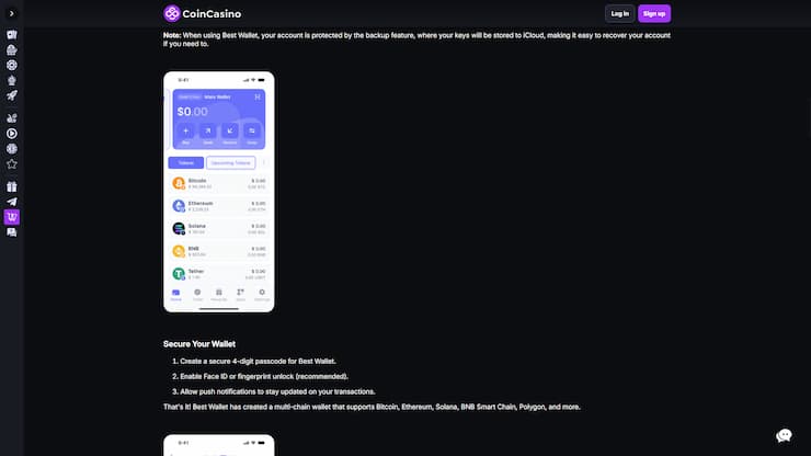 a picture of a smartphone with coincasino's crypto payment methods on it