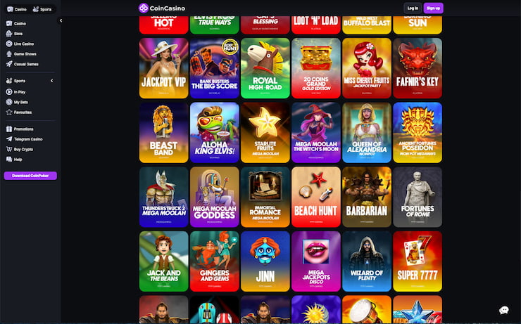 The CoinCasino Mega Moolah selection