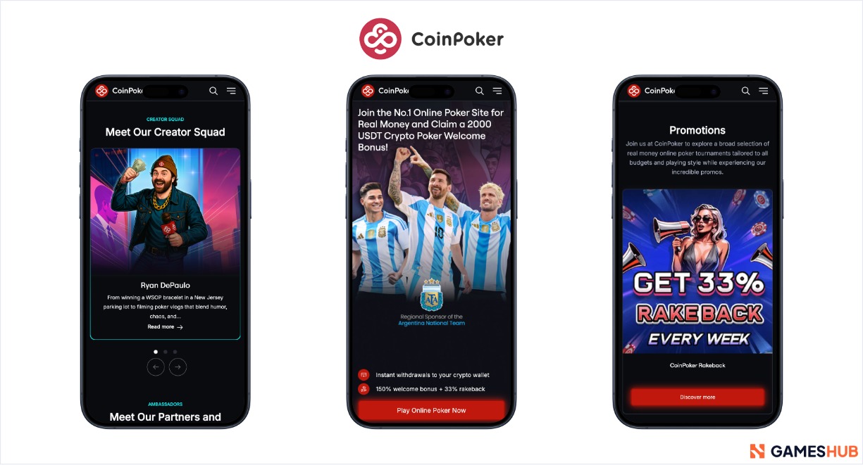Screenshots of CoinPoker Canada being accessed on mobile