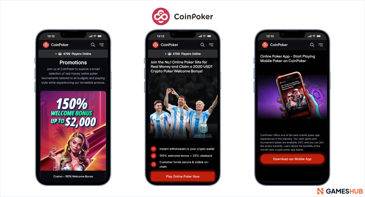 CoinPoker mobile views, showing it as a top choice for online poker in NZ