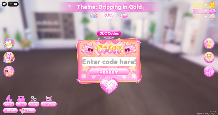 A closer look at where players can input their Dress to Impress codes and unlock freebies.