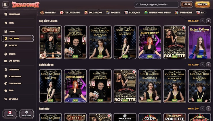 an image of dragonia's vaunted list of live dealer games