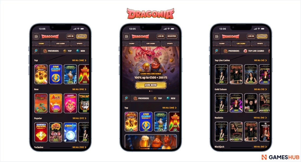 Dragonia seen in mobile view - a top Instadebit Casino.
