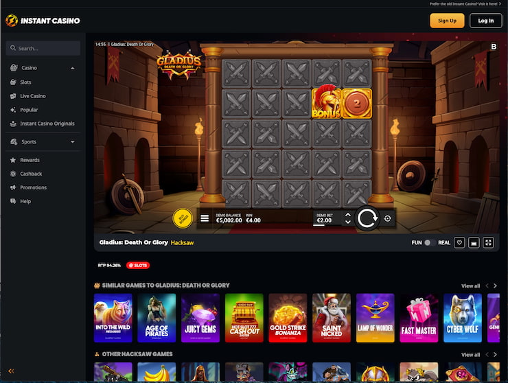 An Instant Casino screenshot from our Gladius: Death Or Glory slot review 