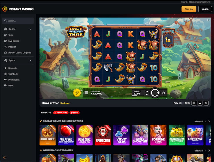 An Instant Casino screenshot from our Home of Thor slot review