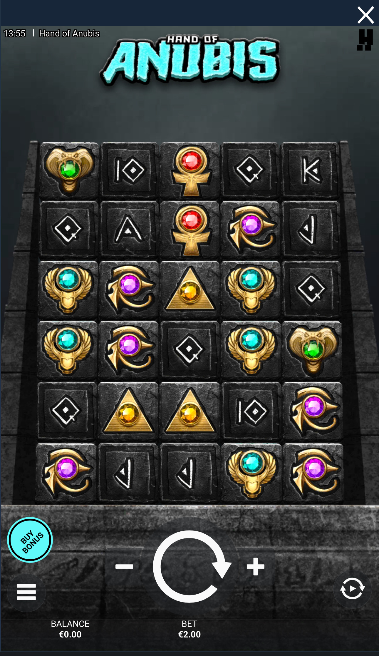 A view of the Hand of Anubis slot demo on the BetPanda mobile site