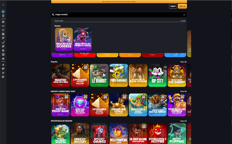 Checking out Instant Casino's Mega Moolah slot library